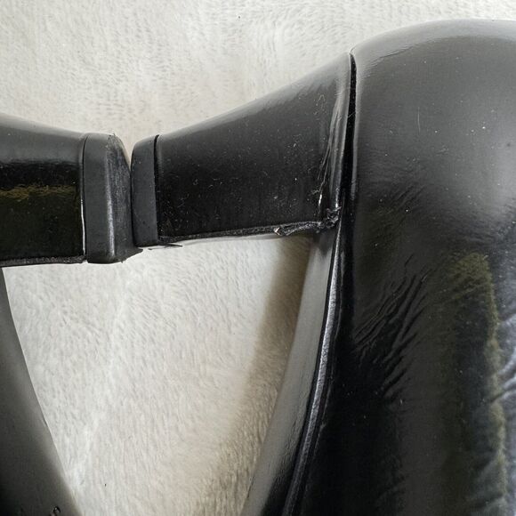 Prada Womens Shoes Black Patent Leather Kitten Block Heels Chain Link Chic 37 - Picture 7 of 15